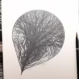 a drawing of an abstract leaf on a paper