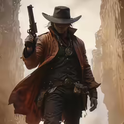 an illustration of a man with a gun and hat