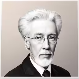 black and white photo of an older man wearing glasses