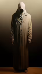 a man in a long coat and head covering standing