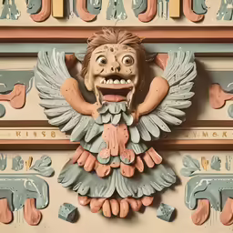 a wall with a doll on it and a picture on the side