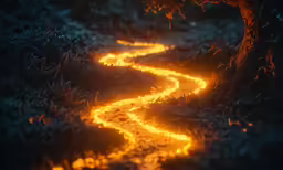a trail of glowing lights in the dark