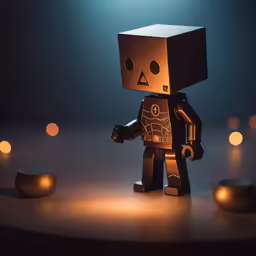 a close up of a paper figure and some lights