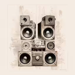 four speakers sit side by side with each other