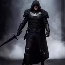 a man dressed in armor holding two swords