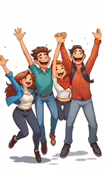 a group of people jumping in the air