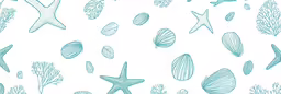 seashells and shells blue ink on white paper