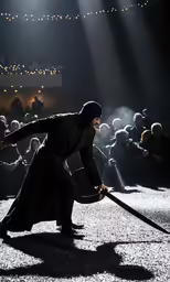 a man is in the dark with his bat extended