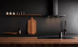 black and wood modern kitchen with wooden accents