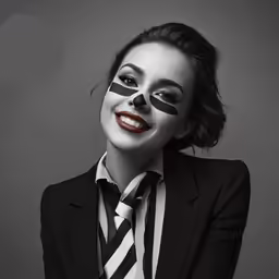 the woman is wearing makeup, and a scary face paint