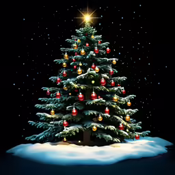 christmas tree with ornaments and lights on top of it