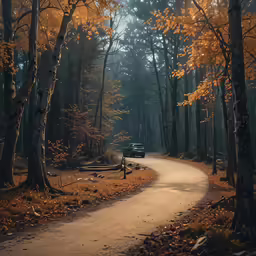 a dirt road passing through a forest