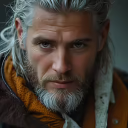 a man with a goatee and a beard wearing a scarf