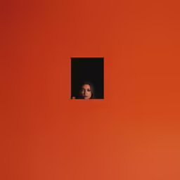 a woman is standing in a red square window