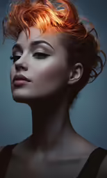 a beautiful young woman with red hair looking down