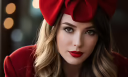 woman wearing a red turban and lipstick