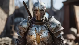 a man in armor is holding his sword