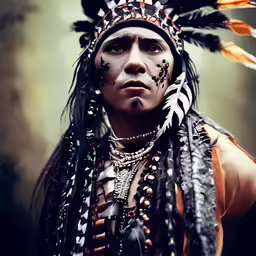 a young native american man wearing native costume