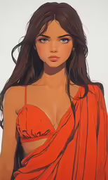 a woman in a bikini with an orange shirt