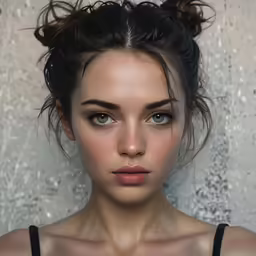 a woman with freckles is shown in this artistic image