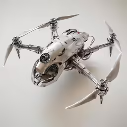 a small white flying device with propellers on the wing