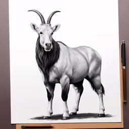 a drawing of a mountain goat standing on a white paper