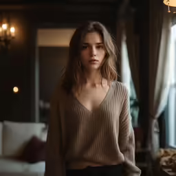 young women with very thin stomach standing and looking away