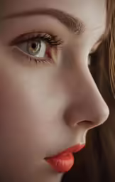 a female with an orange lip looking at the camera