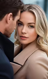 a woman and man standing close together