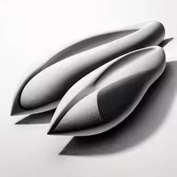 three long pointed shapes are shown on a surface