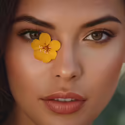 a woman with flowers in her eyes