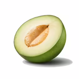 a cut in half avocado sitting on a white background