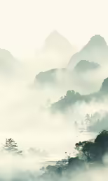 fog rolls in on the valley and mountain peaks