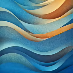 a painting of blue water with gold waves