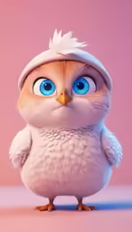 an owl in a hat and dress with big eyes