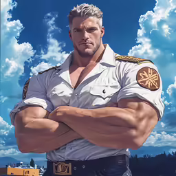 a man in a uniform with his arms crossed