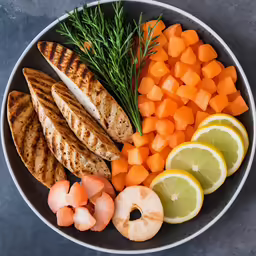 a bowl filled with various sliced vegetables and meat