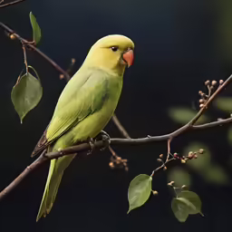 a yellow and green parrot sitting on a branch