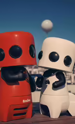 a couple of robot figurines on display next to each other