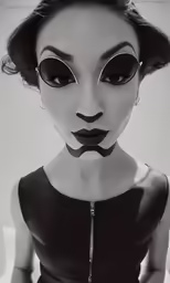 a woman with fake makeup and black and white makeup