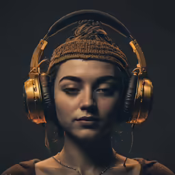 a young woman with headphones on her ears
