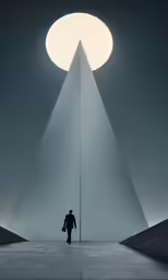 a man standing in front of an inverted structure