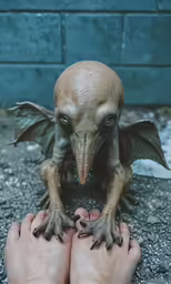 a weird creature with two feet on the ground