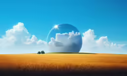 the sun is setting over a field of grass