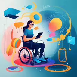 an illustration showing a woman in a wheelchair using her tablet