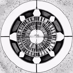 the inside of a clock showing a black and white design