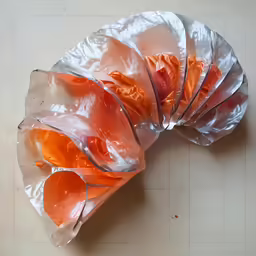 several orange objects wrapped in foil on top of a table