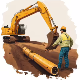 construction workers working on a pipe laying on the ground