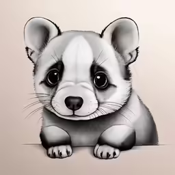 a drawing of a baby skunkh that is looking out the window