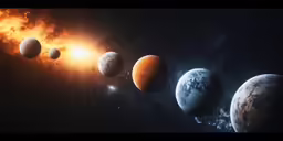 planets floating in the night sky with one another